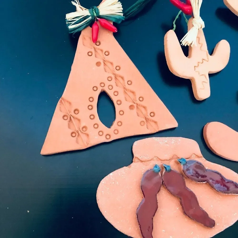 Southwest Desert Clay Handmade Folk Art Christmas Ornaments Lot
